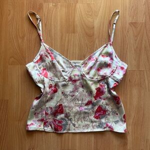 Vintage how and wen silk pink floral tank top night cami with adjustable straps